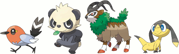 New Pokemon: Fletchling, Pancham, Gogoat, Helioptile