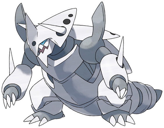 Este é Aggron, um Pokémon do tipo os bec it pedra e metal,que f