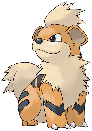 Growlithe sitting and looking off to the side