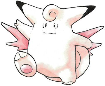 Clefable Early Sugimori artwork - Red/Green JP