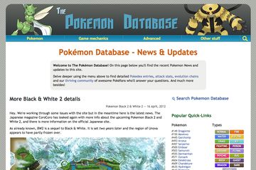 PokemonDb Web 2.0 design home page