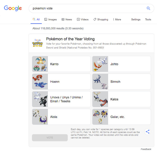 Google Pokemon Day Vote
