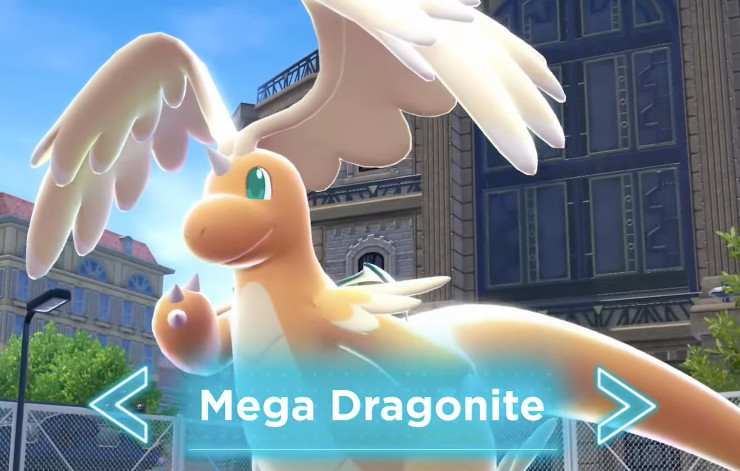 Mega Dragonite, featuring wings on its head and a pearl on its tail