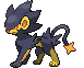 An animated sprite of shiny Luxray, a gold and black striped leonid Pokemon, from Pokemon Black and White